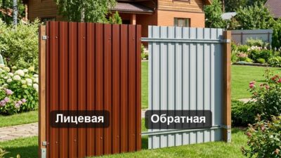 Профнастил: лицевая цветная сторона и обратная серая сторона с грунтовкой